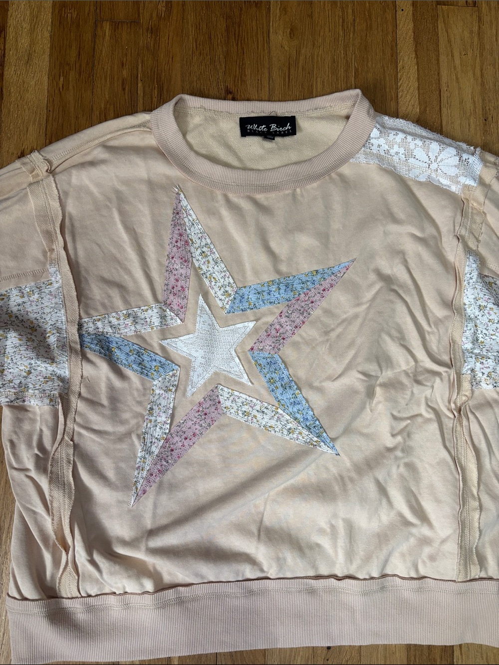 White Birch Womens Pale Beige  Star Patch Sweatshirt